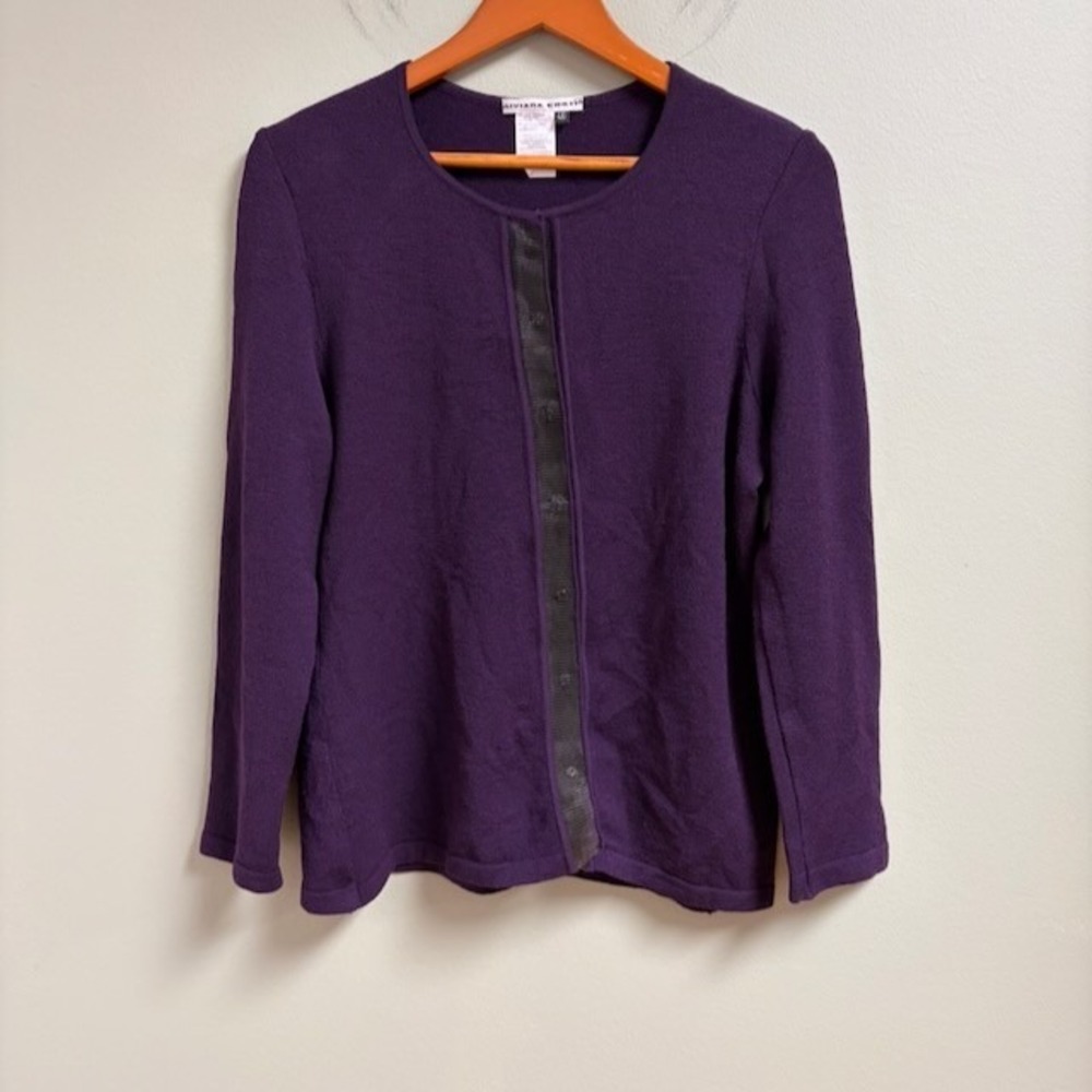Liviana Conti Womens Merino Wool Cardigan Purple Italy Sz 46/L Quiet Luxury